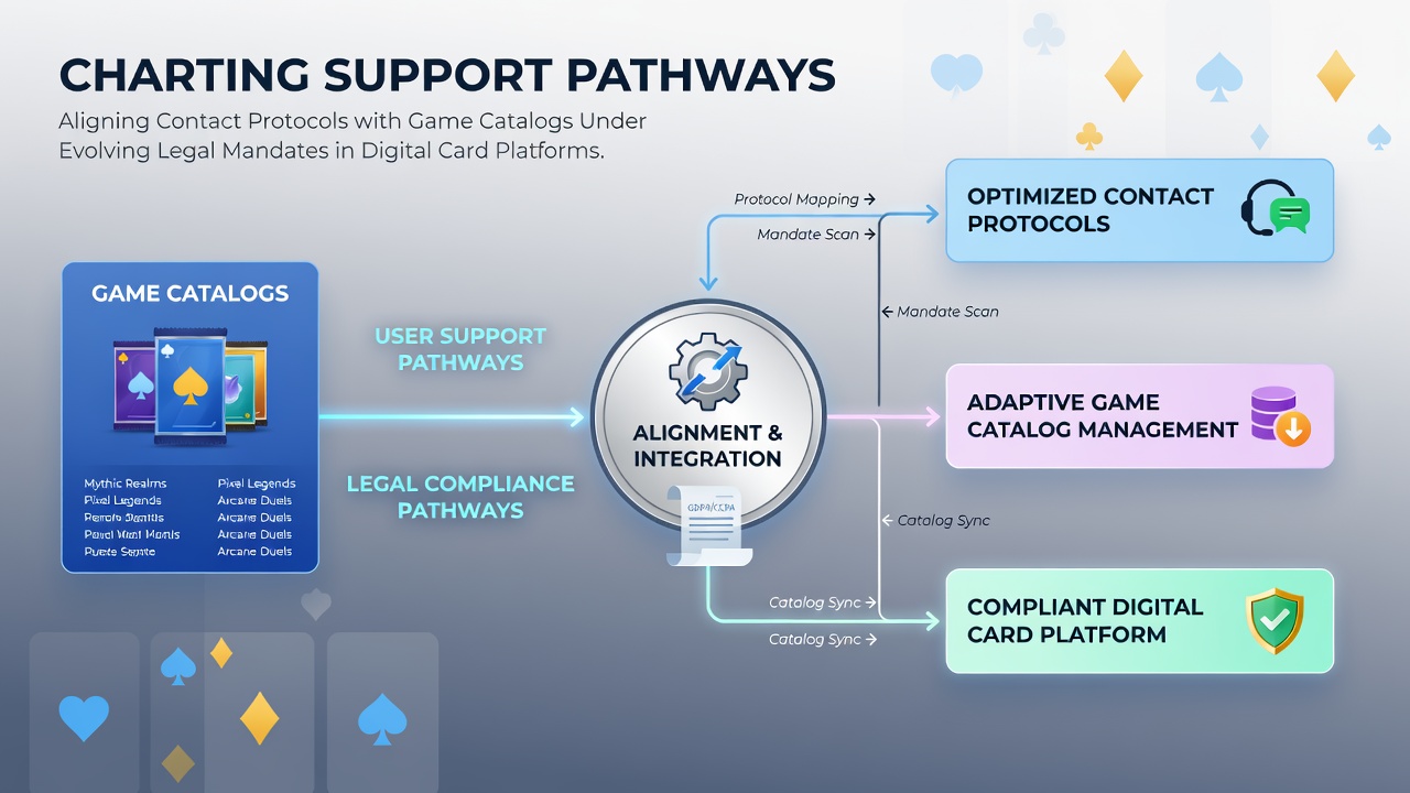 Digital card platform support interface showing protocol alignment with game catalog options