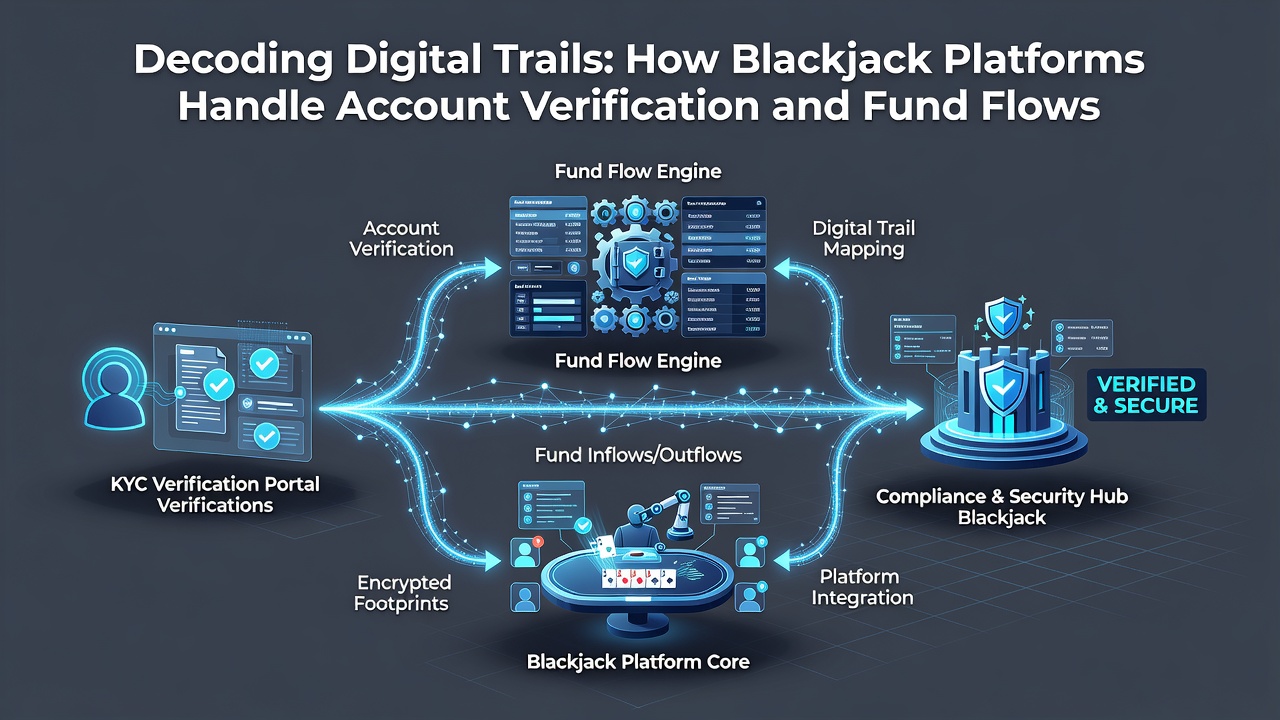 Flow diagram depicting fund movements and verification checkpoints in online blackjack transactions