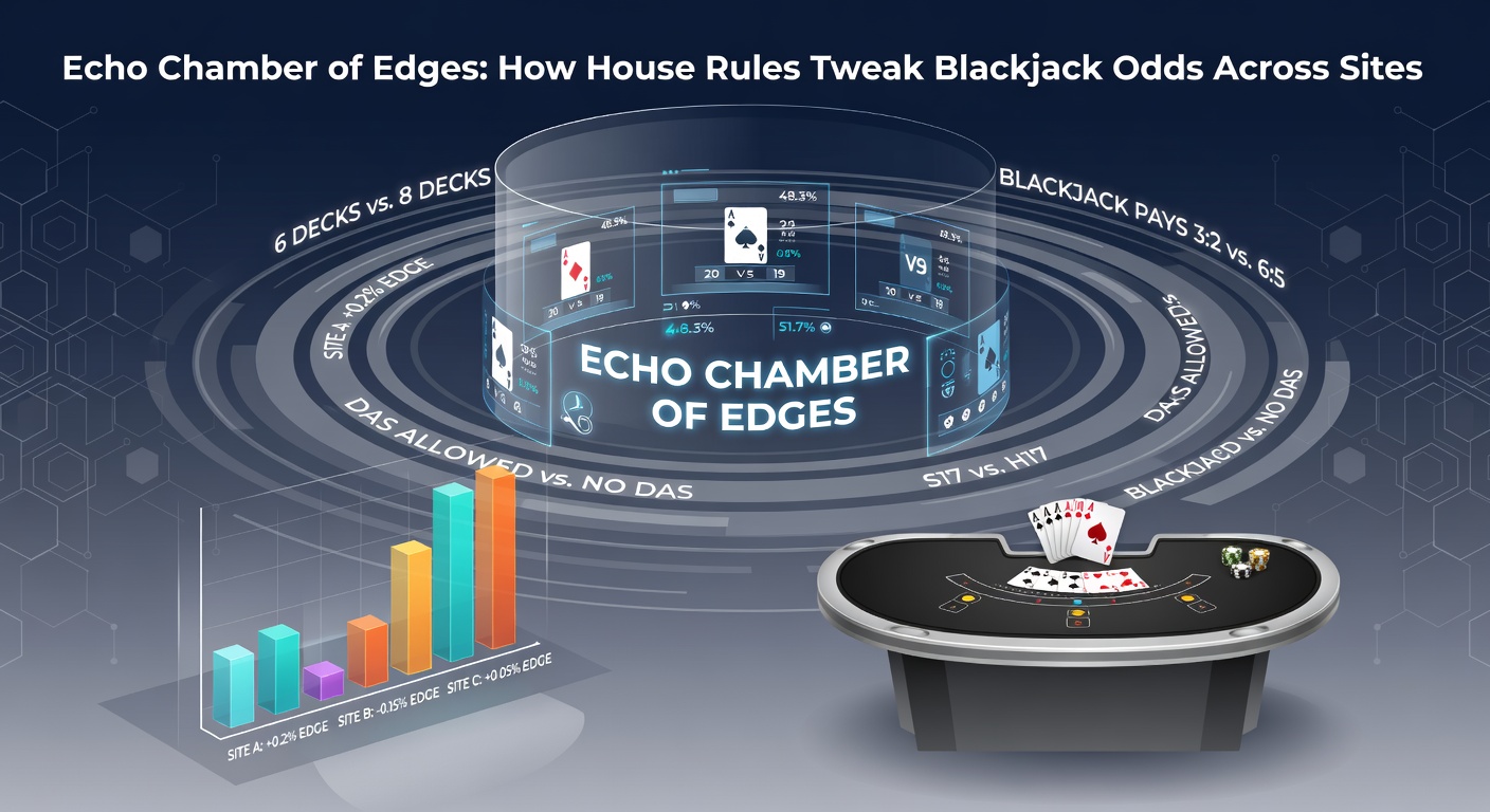 Digital blackjack table displaying varied house rules on screens across multiple online casino sites