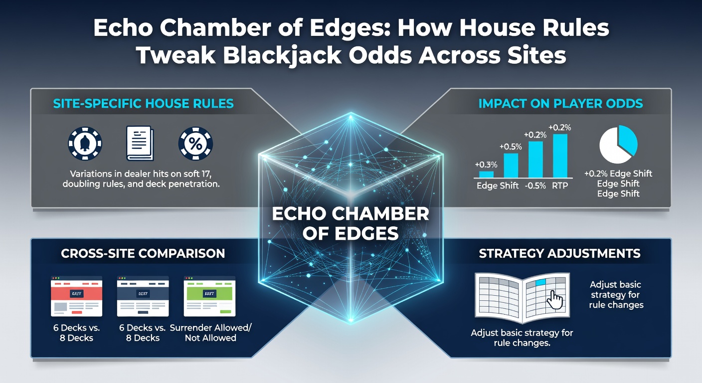 Comparison chart of house edges on blackjack tables with varying rules like deck counts and payout ratios across global online sites