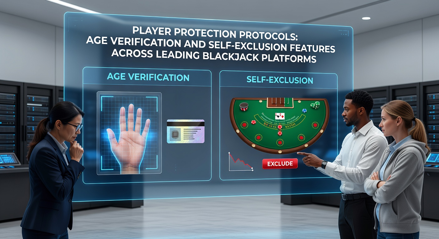 Digital interface showing age verification prompts and self-exclusion options on a blackjack platform