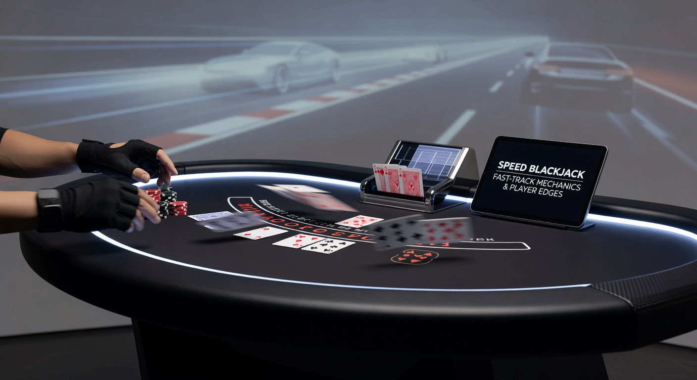 Intense speed blackjack gameplay screen showing multiple player hands prioritized by strength, dealer upcard visible amid rapid betting chips