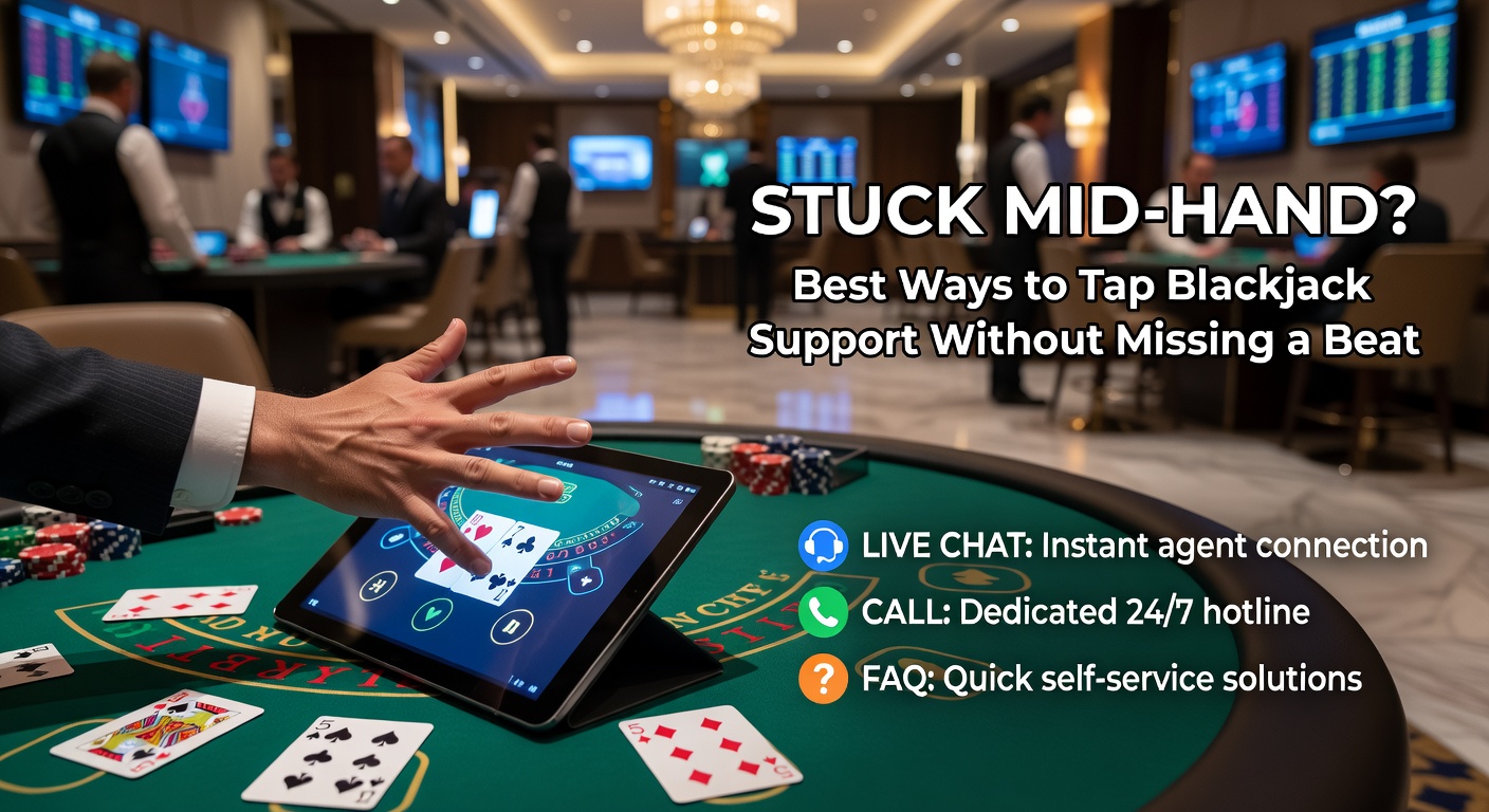 Player at a digital blackjack table accessing support chat mid-hand, screen split between game and help window