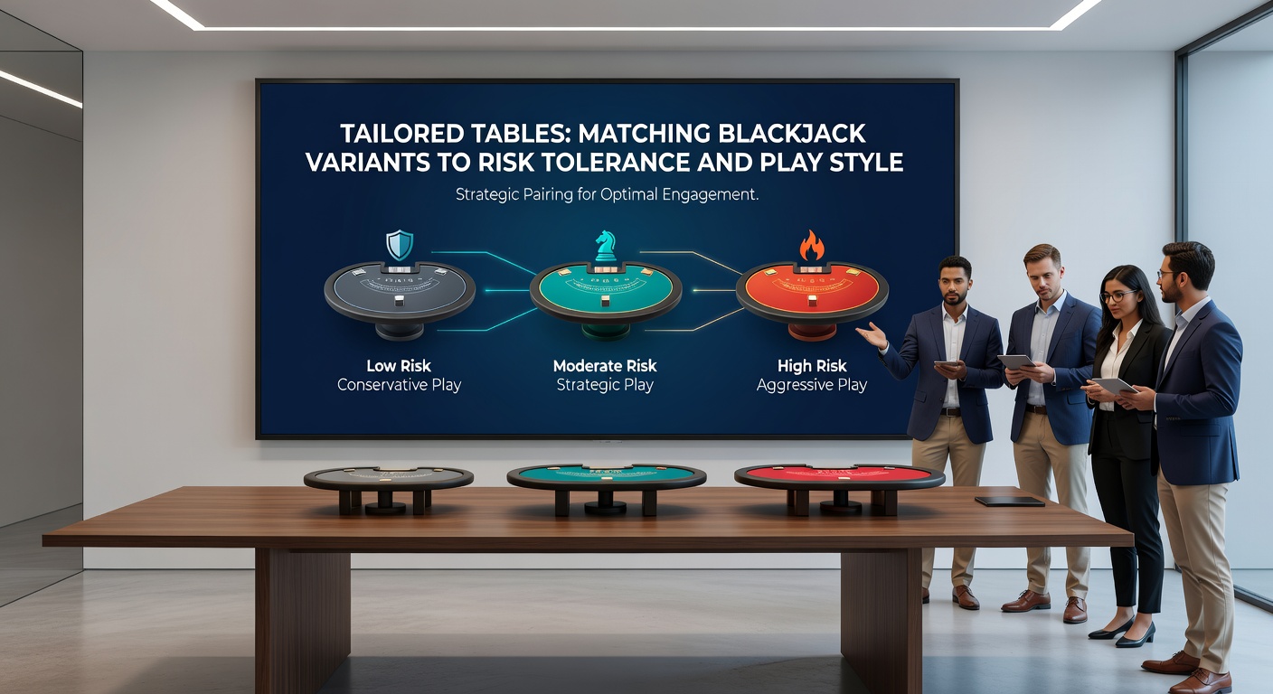 Player at a low-risk blackjack variant table reviewing strategy charts amid a calm casino atmosphere