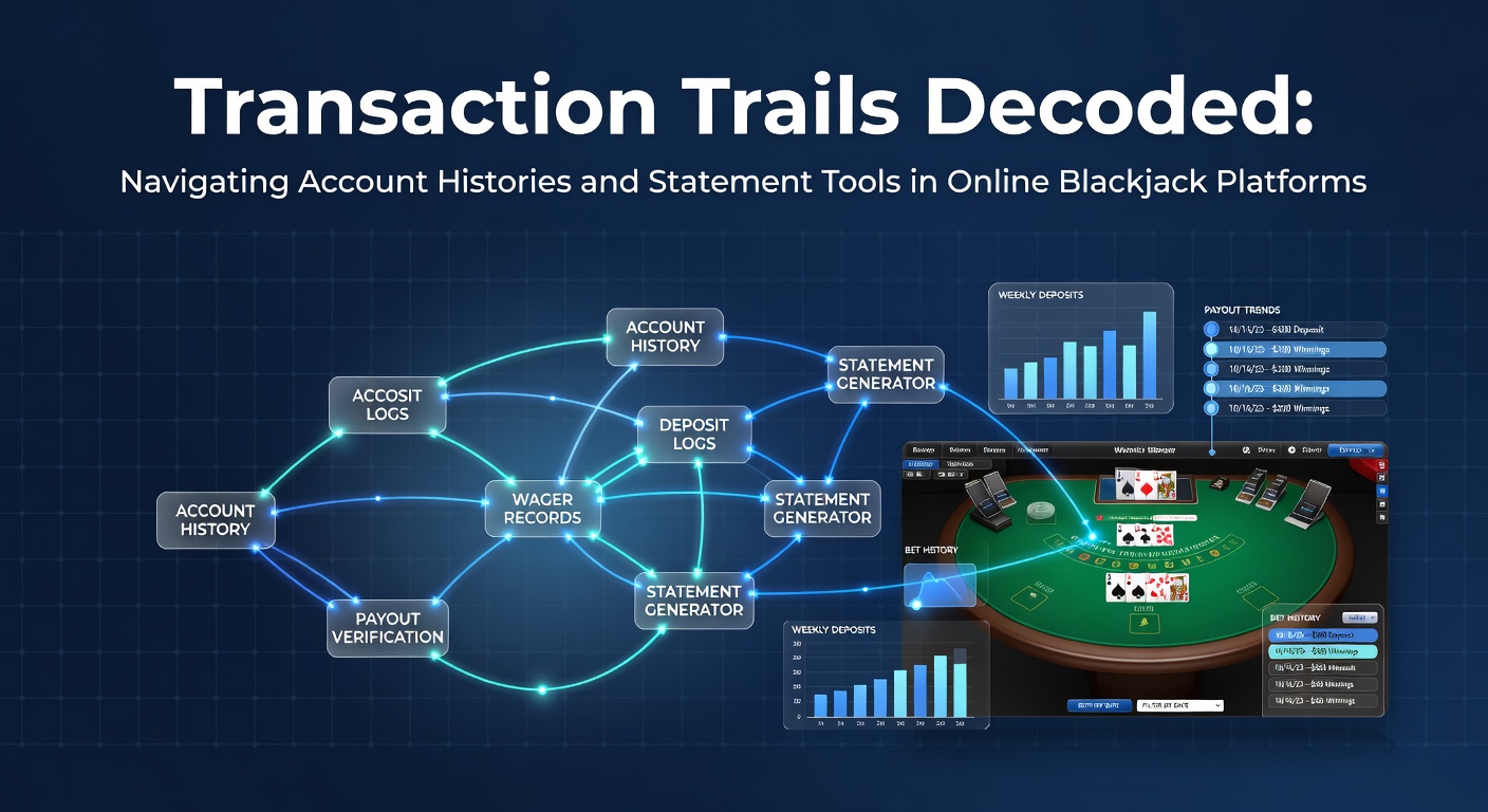 Screenshot of an online blackjack platform's account history dashboard showing deposits, bets, and withdrawals in a detailed timeline