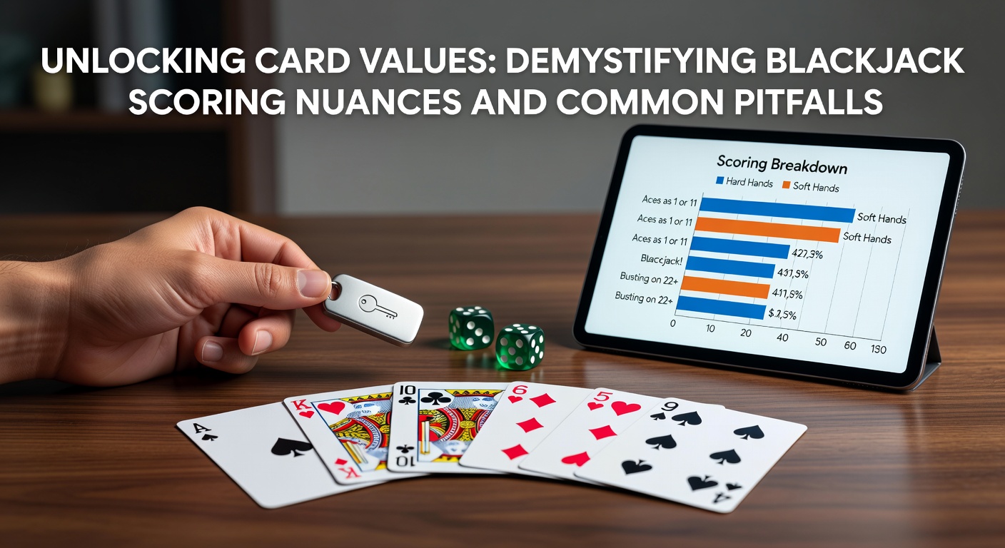 Close-up of blackjack cards on a green felt table, highlighting ace, face cards, and numbered values under casino lights